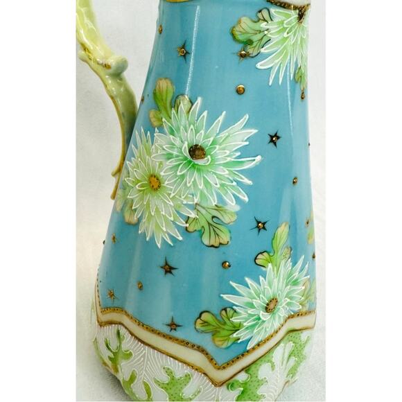 Antique Tall Porcelain Tankard Pitcher – Hand Painted Floral Design with Gilding - Picture 8 of 8